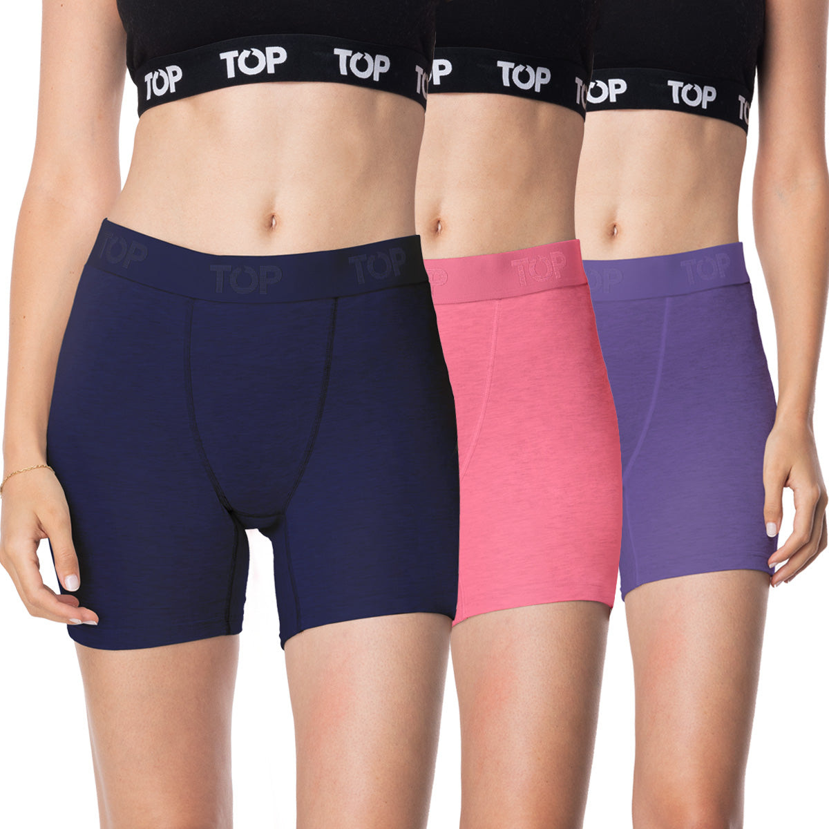 Women’s Cotton Boxer Briefs – 3-Pack (Plain Colors)