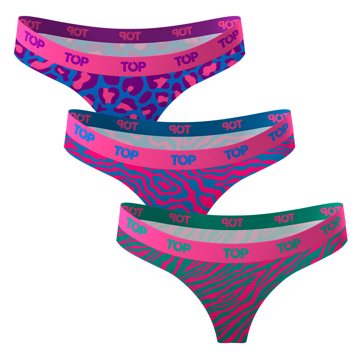 Women Thong Panties Cotton Blend 3-Pack Neon Collection