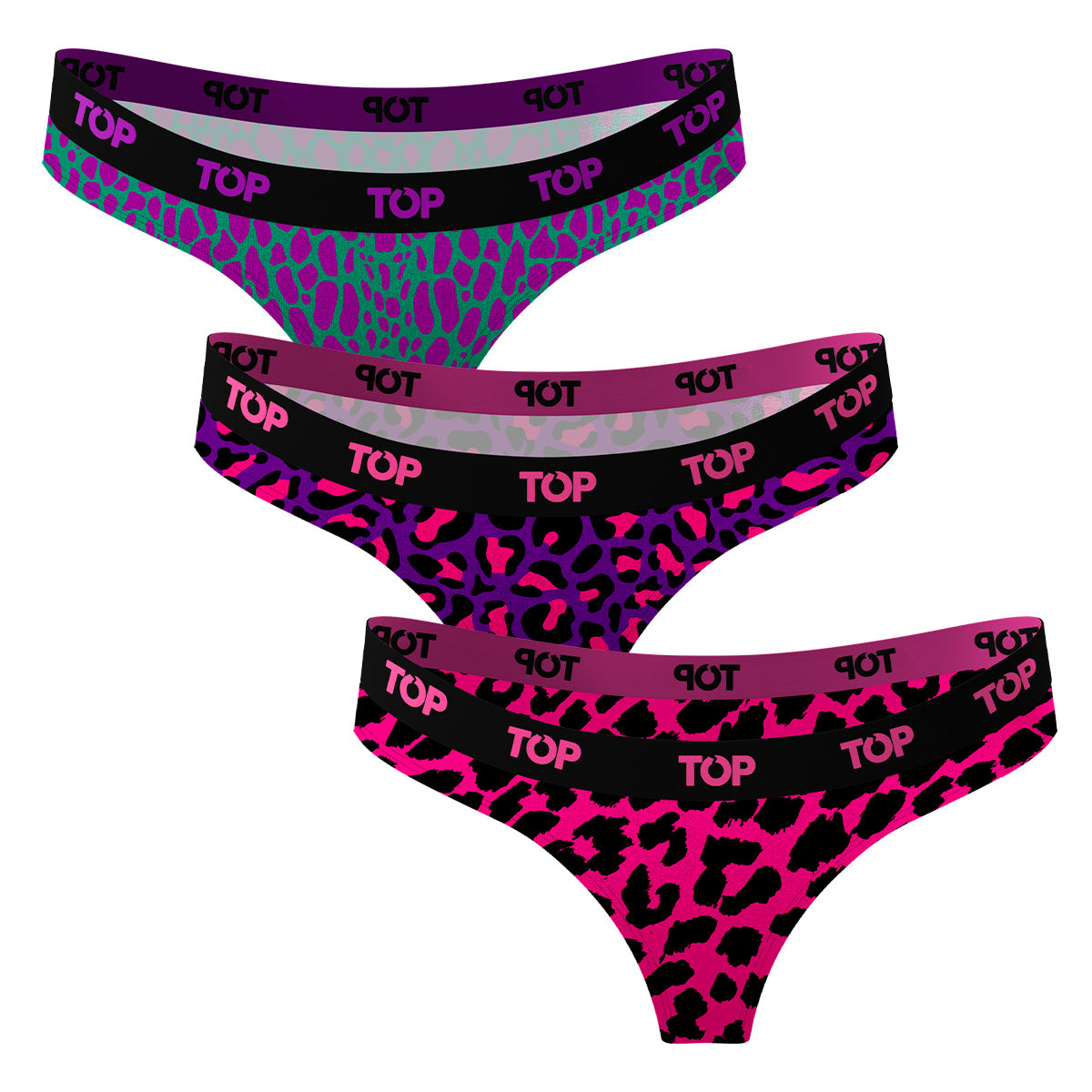 Women Thong Panties Cotton Blend 3-Pack Neon Collection