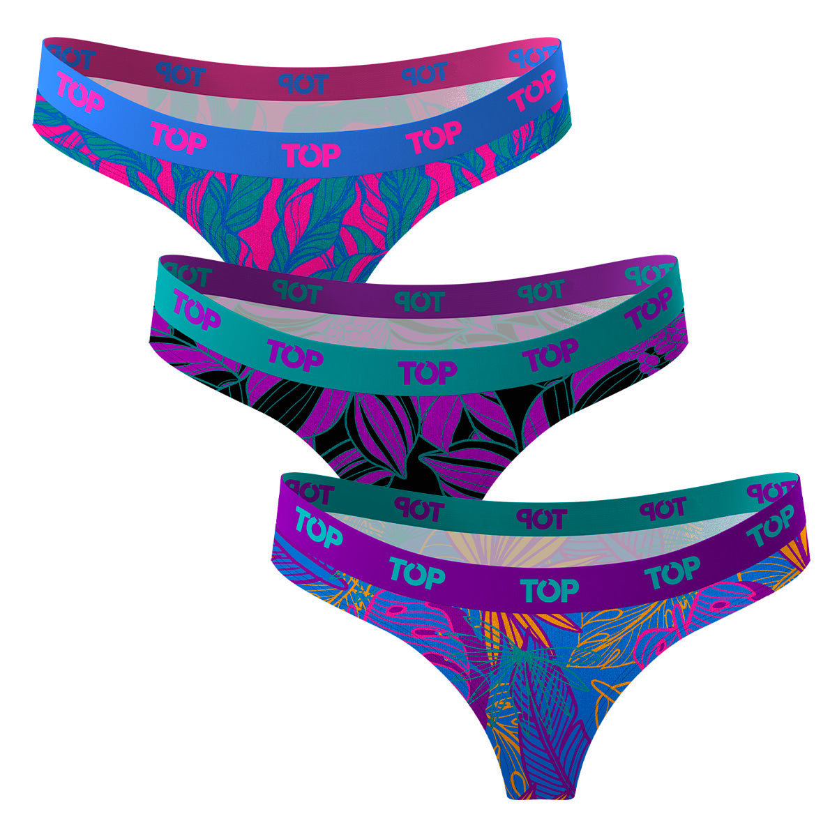 Women Thong Panties Cotton Blend 3-Pack Neon Collection